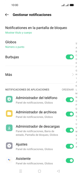 Pulsa el indicador junto a las apps deseadas para activar o desactivar la función.