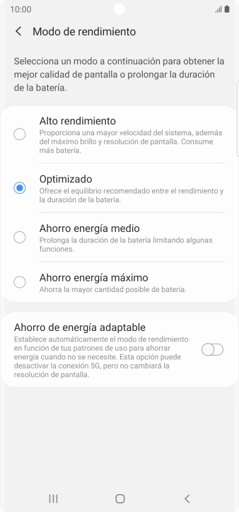Pulsa el modo de ahorro de energía deseado.