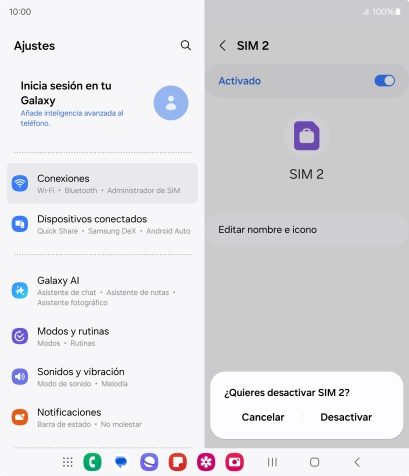Si desactivas la tarjeta SIM, pulsa Desactivar.