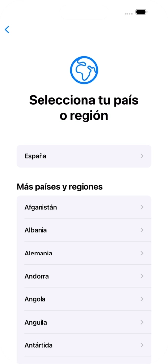 Pulsa el país o el área deseados.