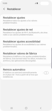 Pulsa Restablecer valores de fábrica.