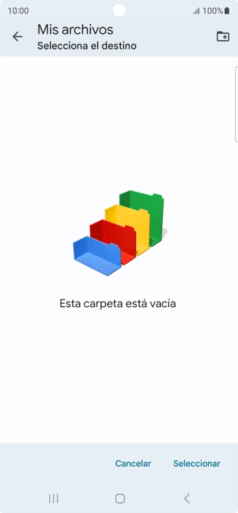 Si deseas crear una nueva carpeta, pulsa el icono de nueva carpeta y sigue las indicaciones de la pantalla para crearla.