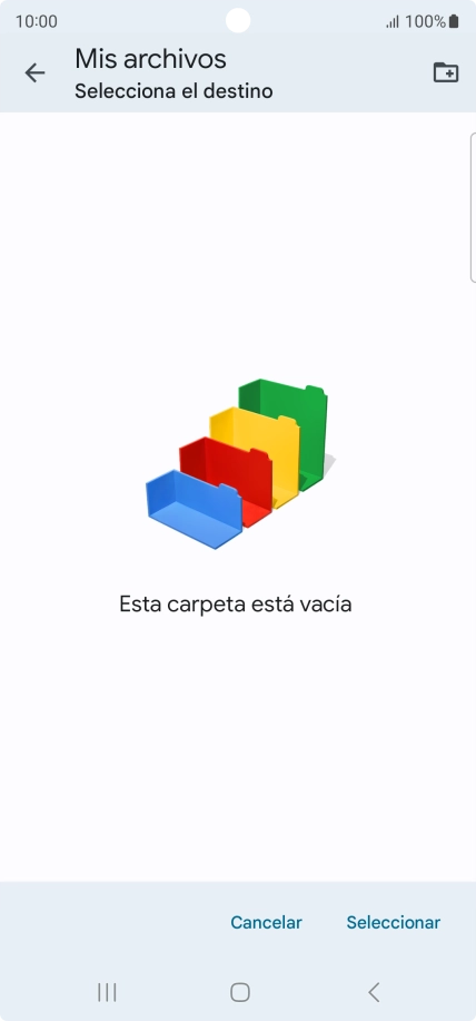 Si deseas crear una nueva carpeta, pulsa el icono de nueva carpeta y sigue las indicaciones de la pantalla para crearla.