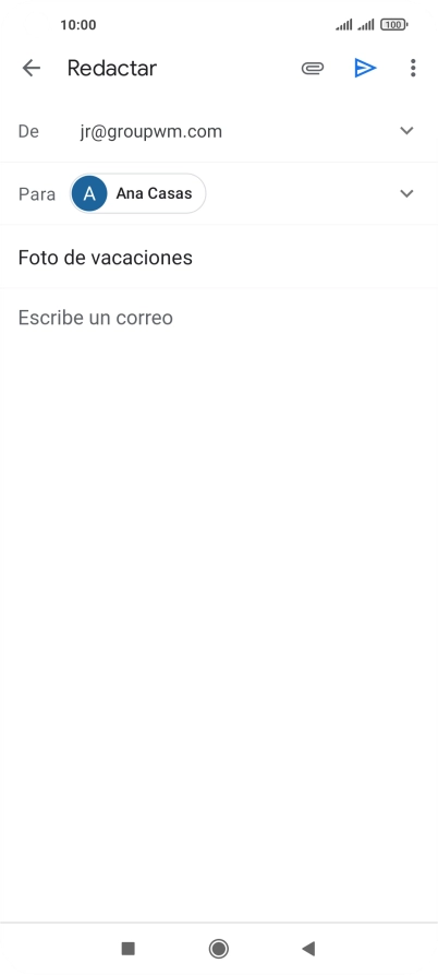 Pulsa en el campo de escritura  y escribe el texto del correo electrónico.
