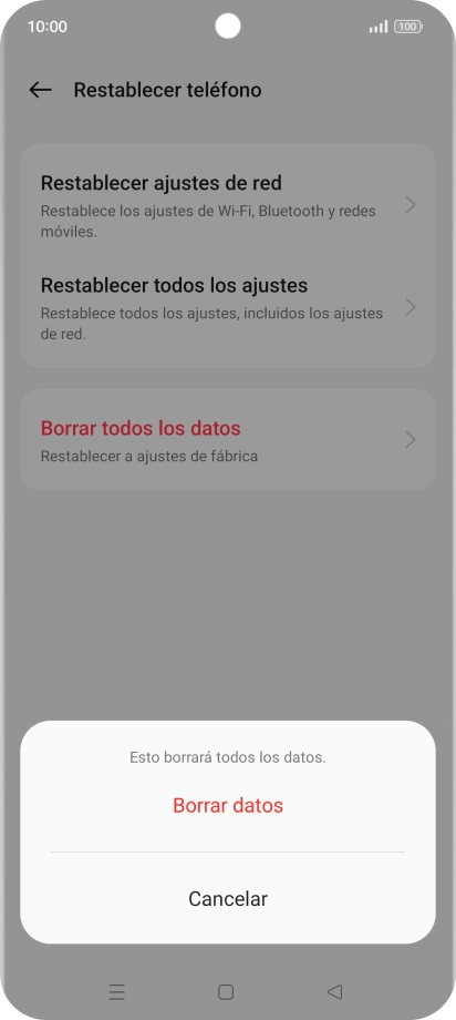 Pulsa Borrar datos.