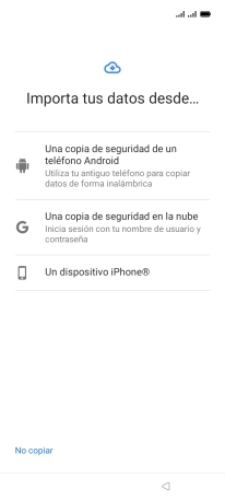 Pulsa el ajuste deseado y sigue las instrucciones de la pantalla para transferir el contenido del otro teléfono.