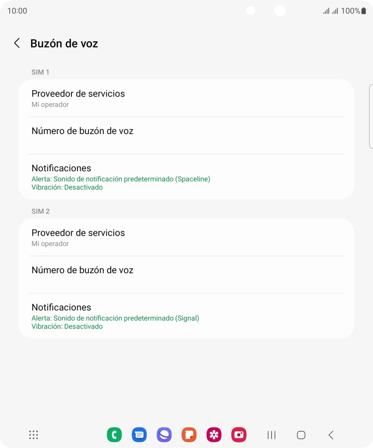 Pulsa Número de buzón de voz bajo la tarjeta SIM deseada.
