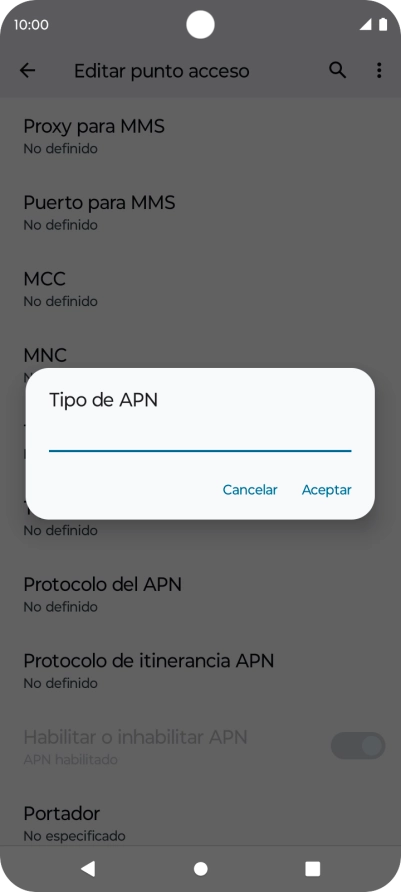 Introduce default y pulsa Aceptar.