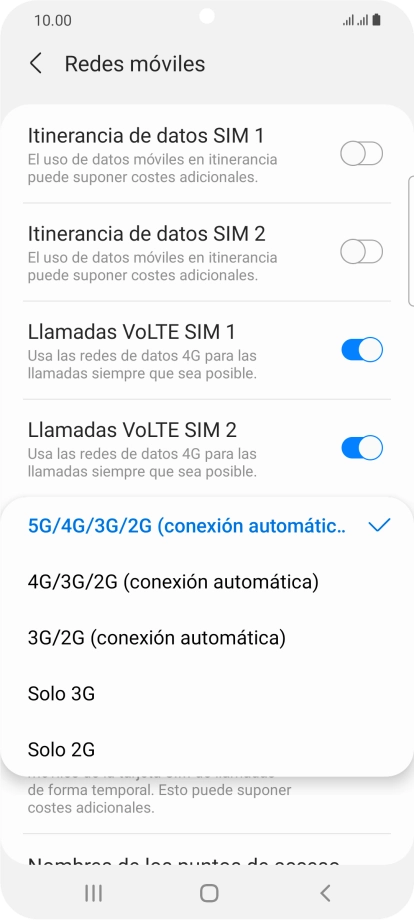 Pulsa el tipo de red deseado.