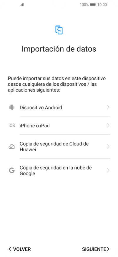 Puedes transferir el contenido de otro teléfono cuando activas tu teléfono por primera vez y cuando lo has restablecido. Cuando aparezca en la pantalla del teléfono esta imagen, ya está listo para la transmisión del contenido del otro teléfono.