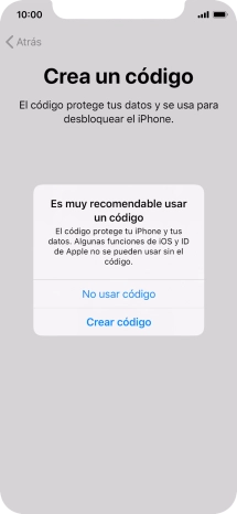 Si desactivas la función, pulsa No usar código.