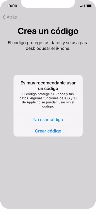Si desactivas la función, pulsa No usar código.