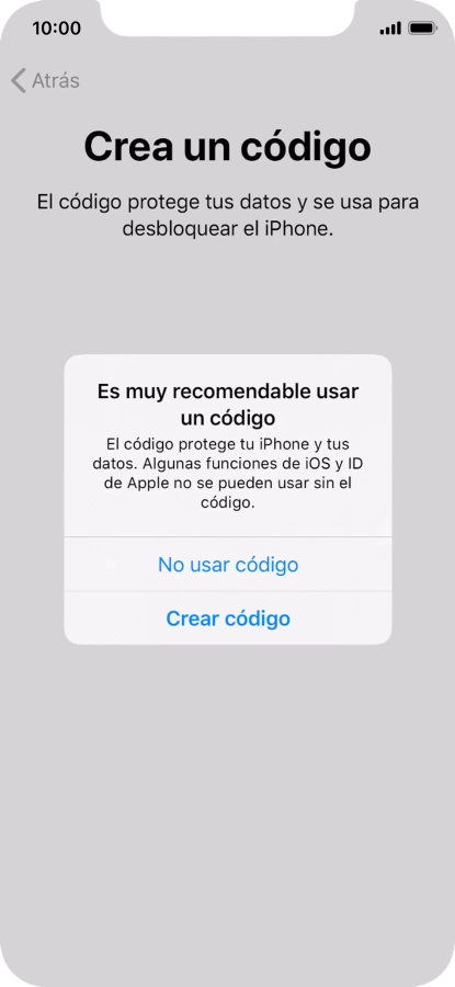 Si desactivas la función, pulsa No usar código.