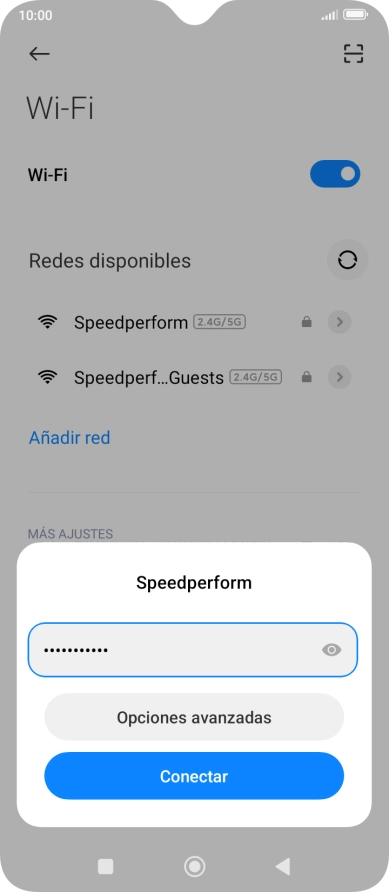 Introduce la contraseña de la red wifi y pulsa Conectar.