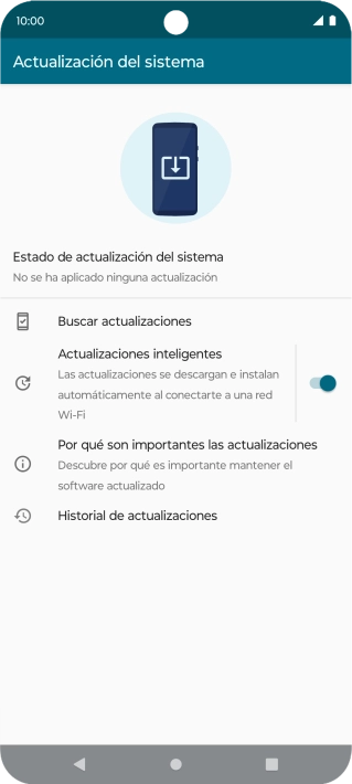 Pulsa Buscar actualizaciones. Si hay una versión de software nueva disponible, aparecerá ahora en la pantalla. Sigue las indicaciones de la pantalla para actualizar el software del teléfono.