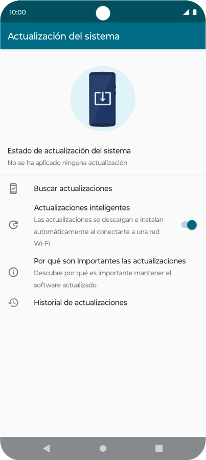 Pulsa Buscar actualizaciones. Si hay una versión de software nueva disponible, aparecerá ahora en la pantalla. Sigue las indicaciones de la pantalla para actualizar el software del teléfono.