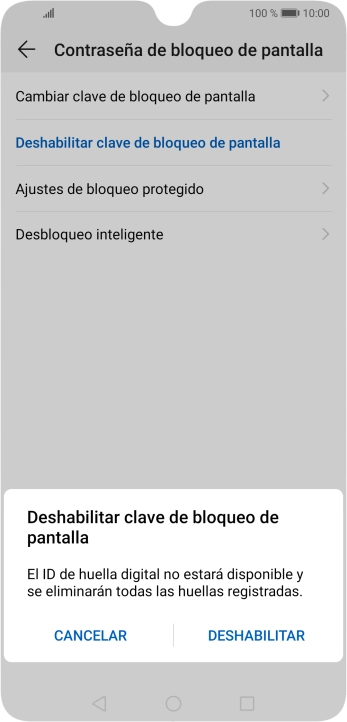 Introduce el código de seguridad actual y pulsa DESHABILITAR.
