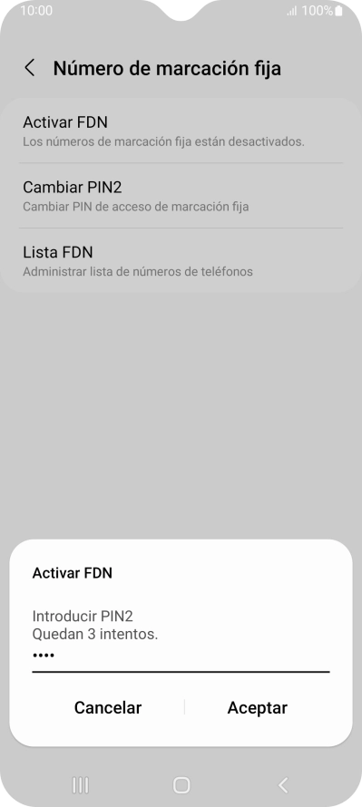 Introduce el código PIN2 y pulsa Aceptar.
