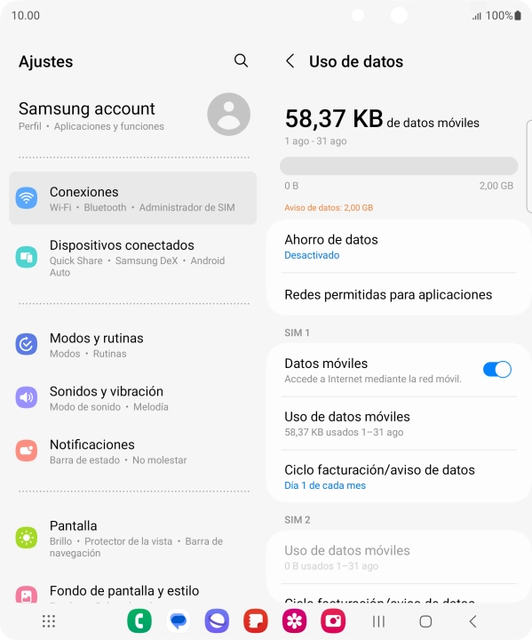 El consumo total de datos se visualiza ahora en la pantalla.