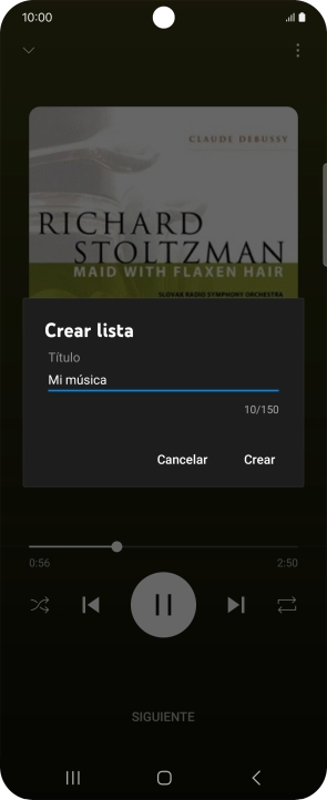 Introduce el nombre deseado de la lista de reproducción y pulsa Crear.