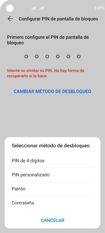 Pulsa el código de seguridad deseado y sigue las indicaciones de la pantalla para crear un código de seguridad del teléfono adicional.