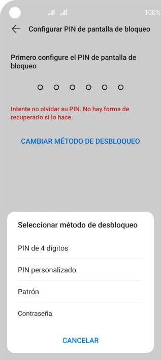 Pulsa el código de seguridad deseado y sigue las indicaciones de la pantalla para crear un código de seguridad del teléfono adicional.