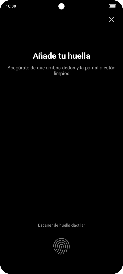 Sigue las indicaciones de la pantalla para crear una huella digital como código de seguridad.