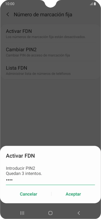 Introduce el código PIN2 y pulsa Aceptar.