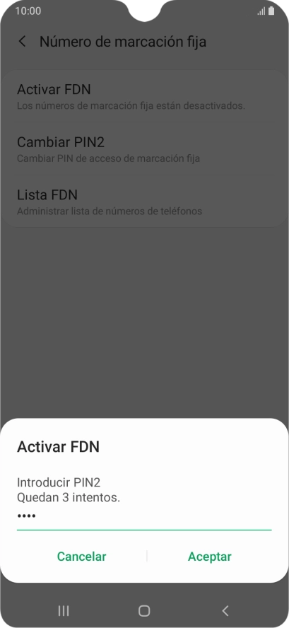 Introduce el código PIN2 y pulsa Aceptar.