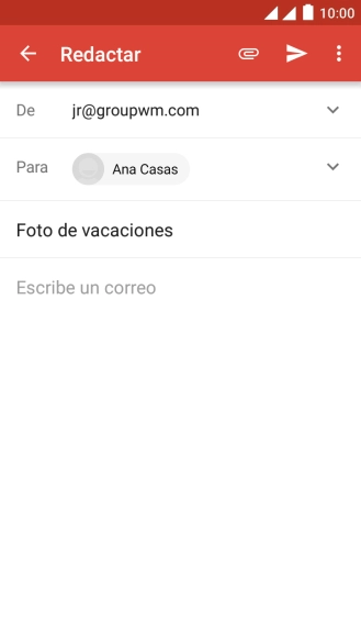 Pulsa en el campo de escritura  y escribe el texto del correo electrónico.