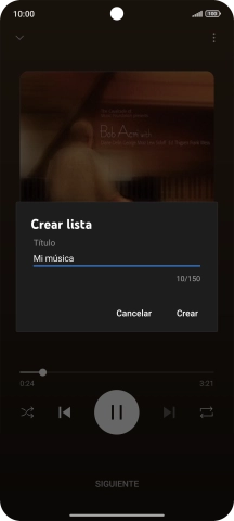 Introduce el nombre deseado de la lista de reproducción y pulsa Crear.