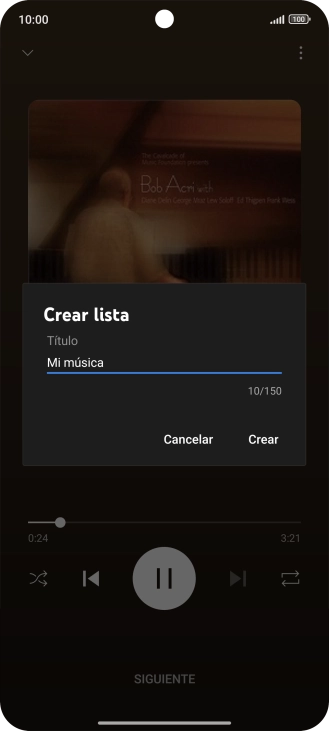 Introduce el nombre deseado de la lista de reproducción y pulsa Crear.