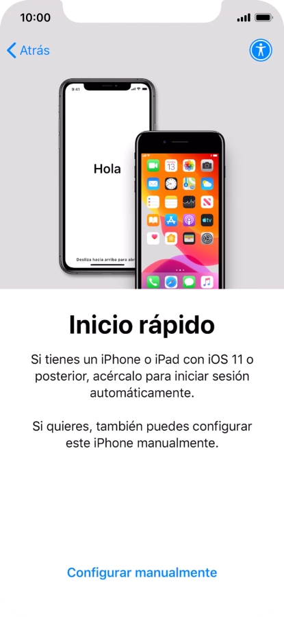 Sigue las indicaciones de la pantalla para transferir contenido de otro dispositivo iOS11 o con una versión más reciente o pulsa Configurar manualmente.