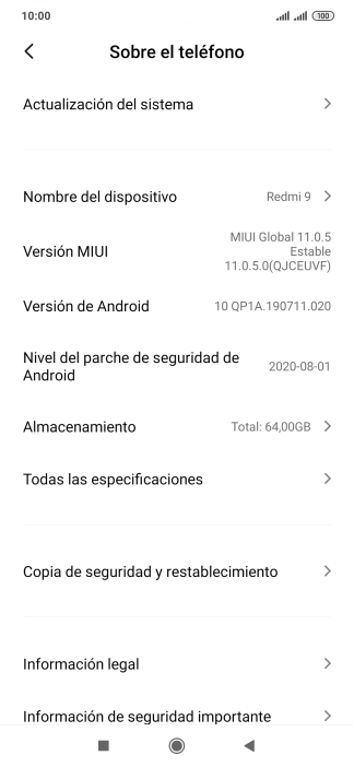 Pulsa Actualización del sistema. Si hay una versión de software nueva disponible, aparecerá ahora en la pantalla. Sigue las indicaciones de la pantalla para actualizar el software del teléfono.