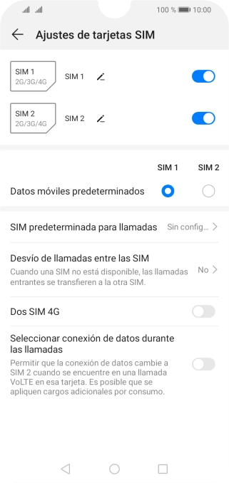 Pulsa el indicador junto a la tarjeta SIM deseada para activar o desactivar su uso.