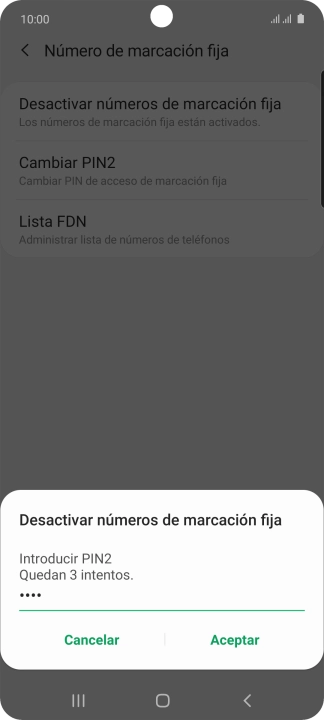 Introduce el código PIN2 y pulsa Aceptar.