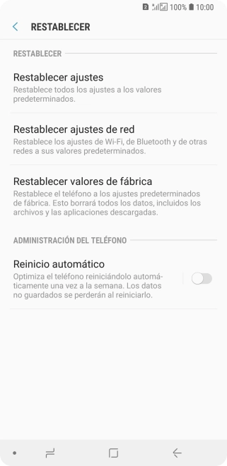 Pulsa Restablecer valores de fábrica.