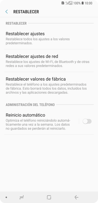 Pulsa Restablecer valores de fábrica.