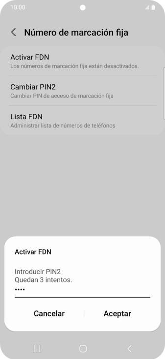 Introduce el código PIN2 y pulsa Aceptar.