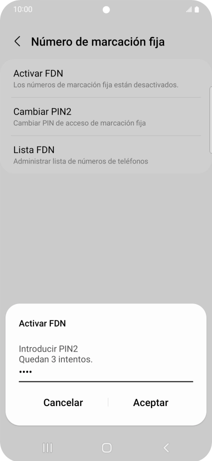 Introduce el código PIN2 y pulsa Aceptar.