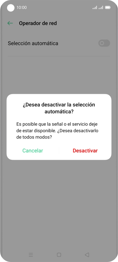Pulsa Desactivar para desactivar la función y espera mientras el teléfono está buscando redes.
