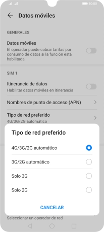 Pulsa el tipo de red deseado.
