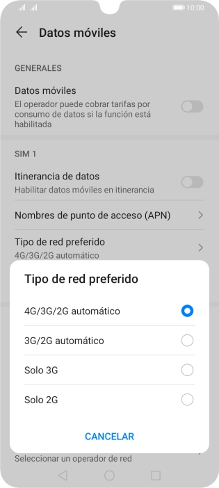Pulsa el tipo de red deseado.