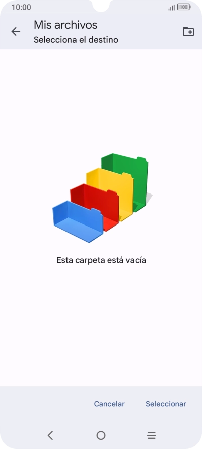 Si deseas crear una nueva carpeta, pulsa el icono de nueva carpeta y sigue las indicaciones de la pantalla para crearla.