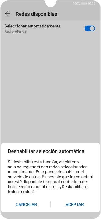 Pulsa ACEPTAR y espera mientras el teléfono está buscando redes.