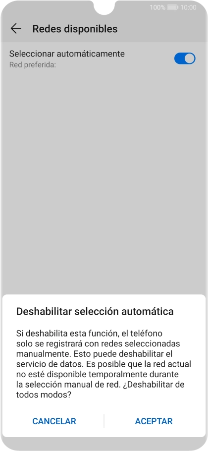 Pulsa ACEPTAR y espera mientras el teléfono está buscando redes.