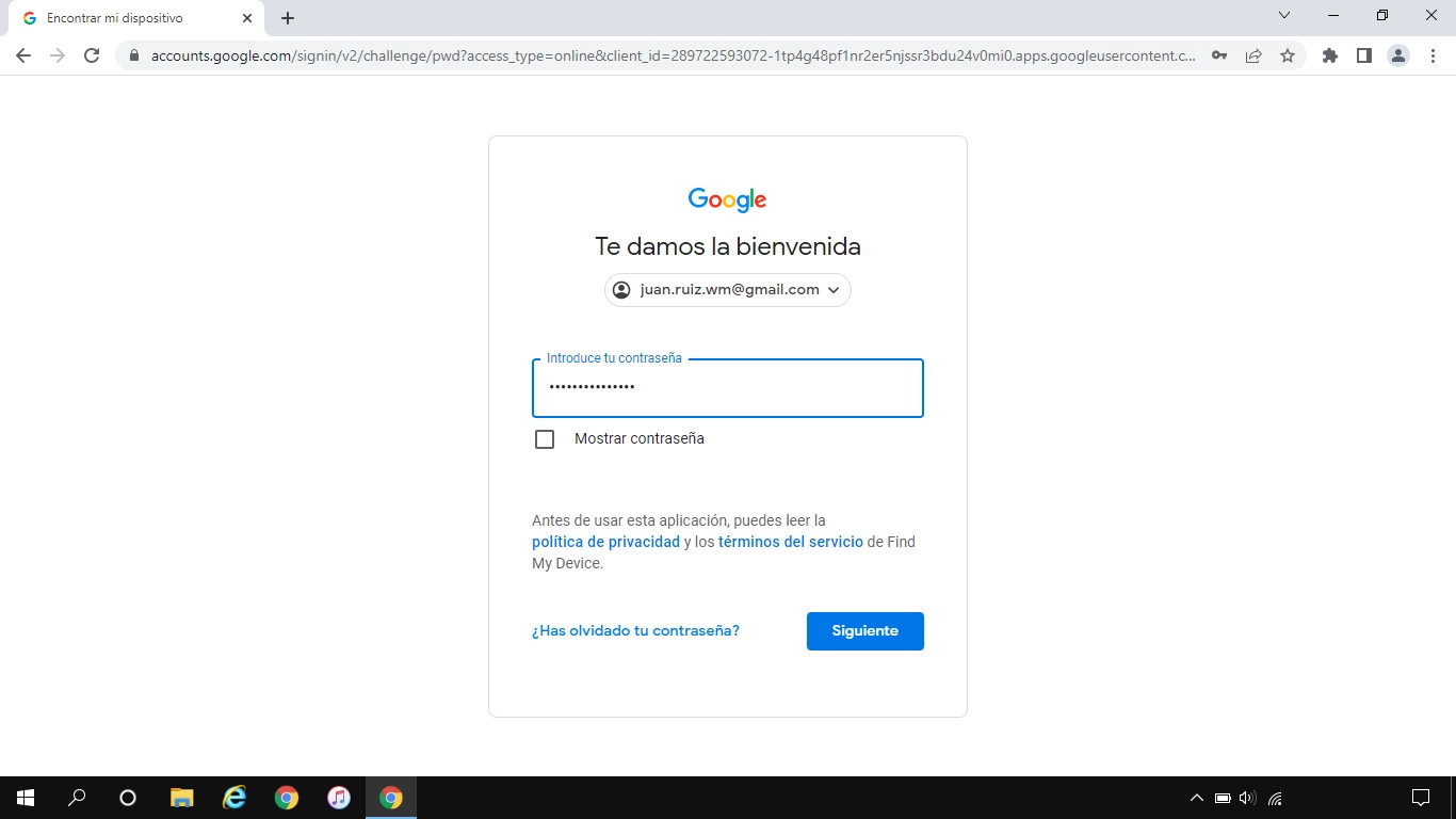 Sigue la indicaciones de la pantalla para iniciar sesión en tu cuenta de Google.