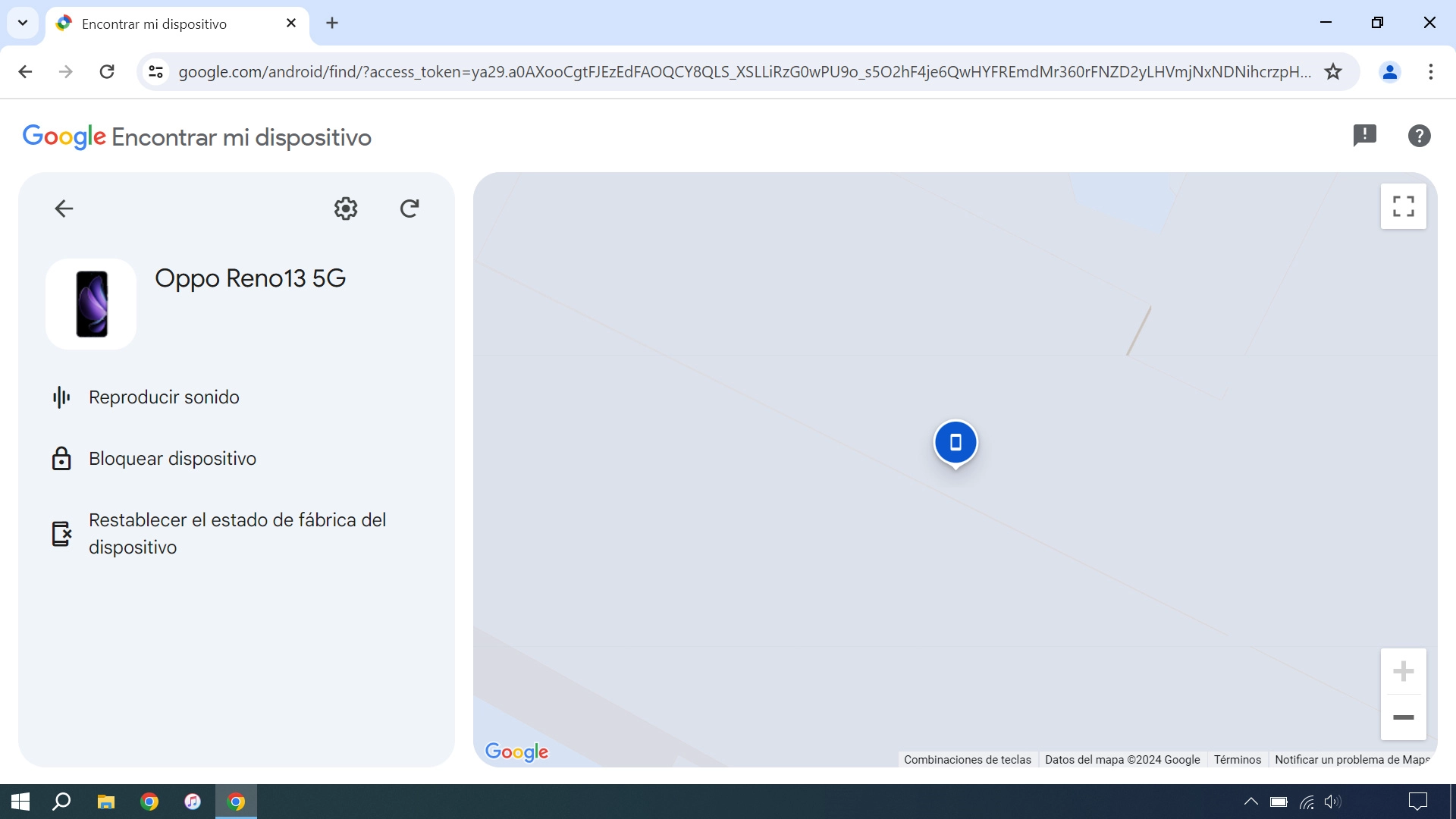 La última posición del teléfono se visualiza en el mapa.