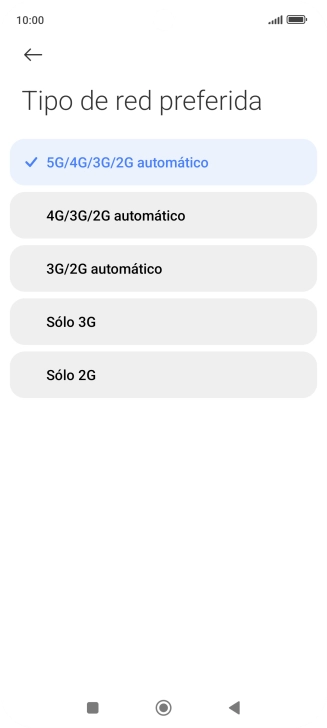 Pulsa el tipo de red deseado.