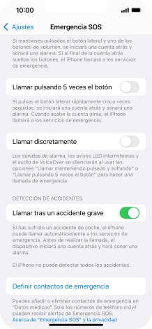 Pulsa Definir contactos de emergencia y sigue las indicaciones de la pantalla para insertar la información y tus contactos de emergencia.
